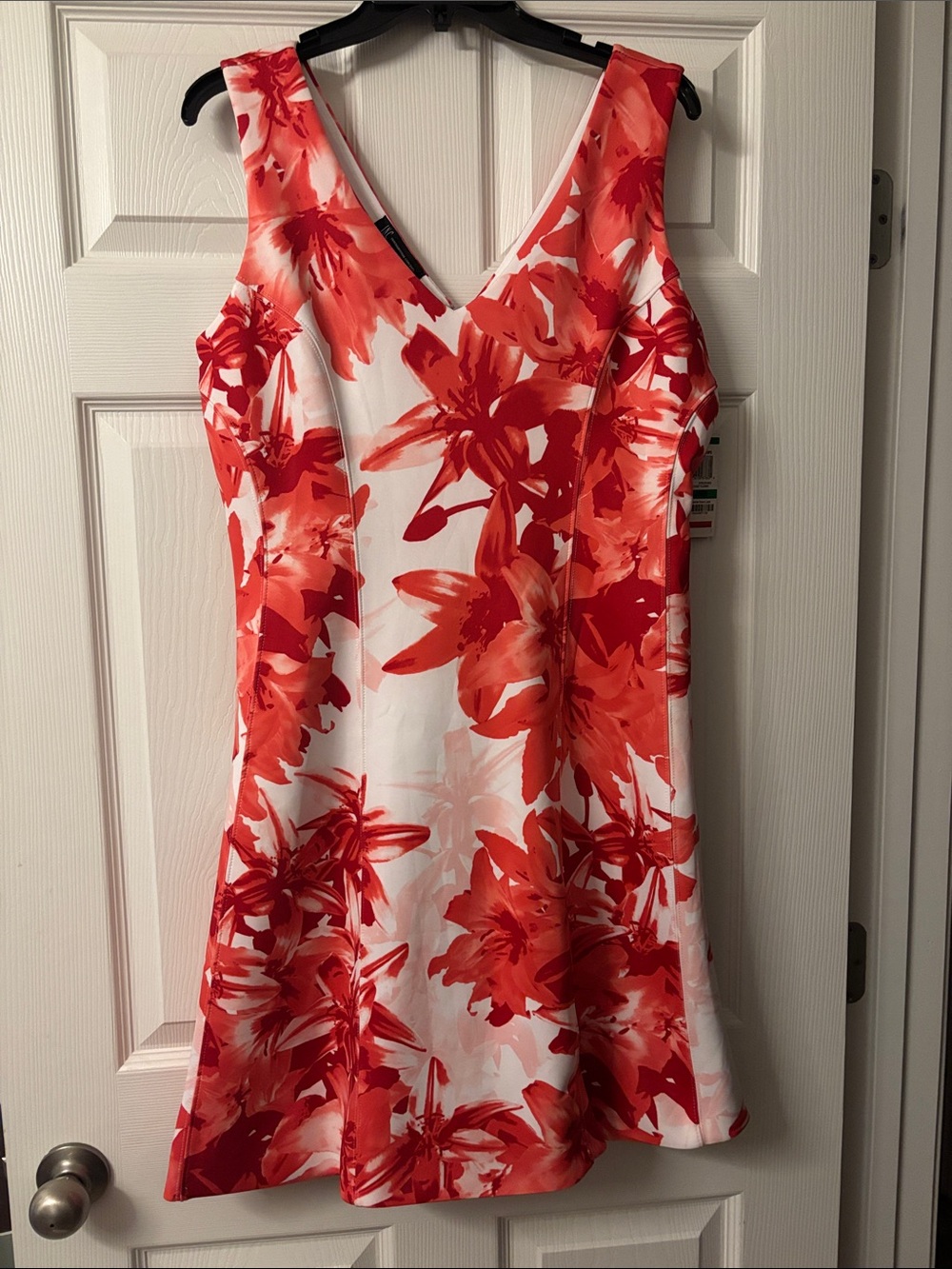 INC International Concepts White Midi Dress with Red Floral Print